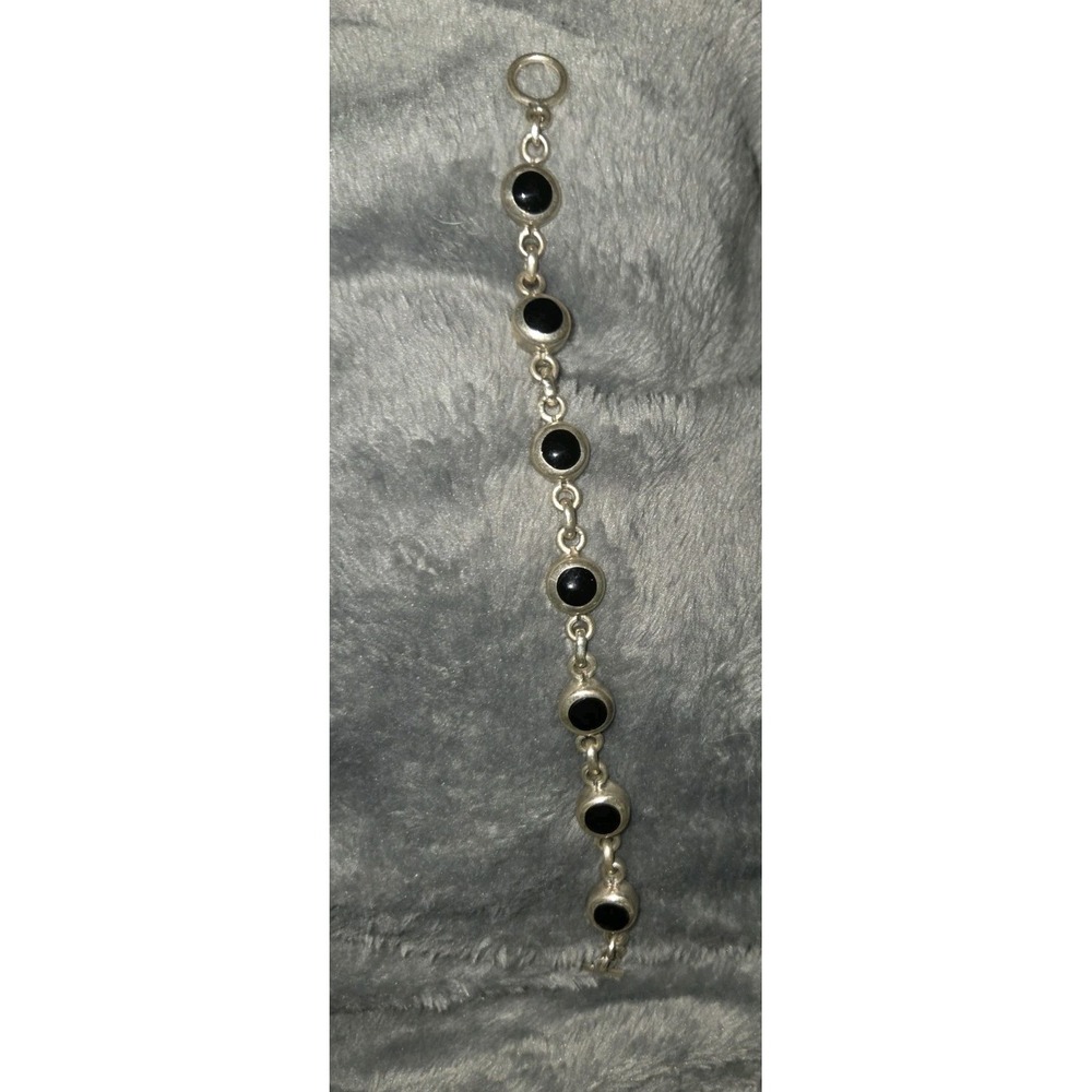 Vintage Taxco 925 Silver And Onyx Bracelet. Toggle Clasp. Size 7